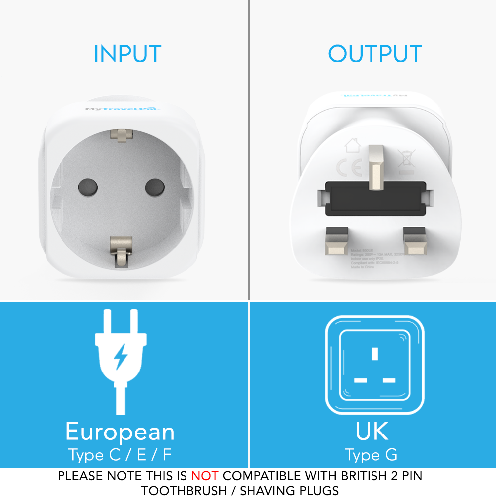 6 Pack European Plug Adapter, US To Europe Plug Adapter, European