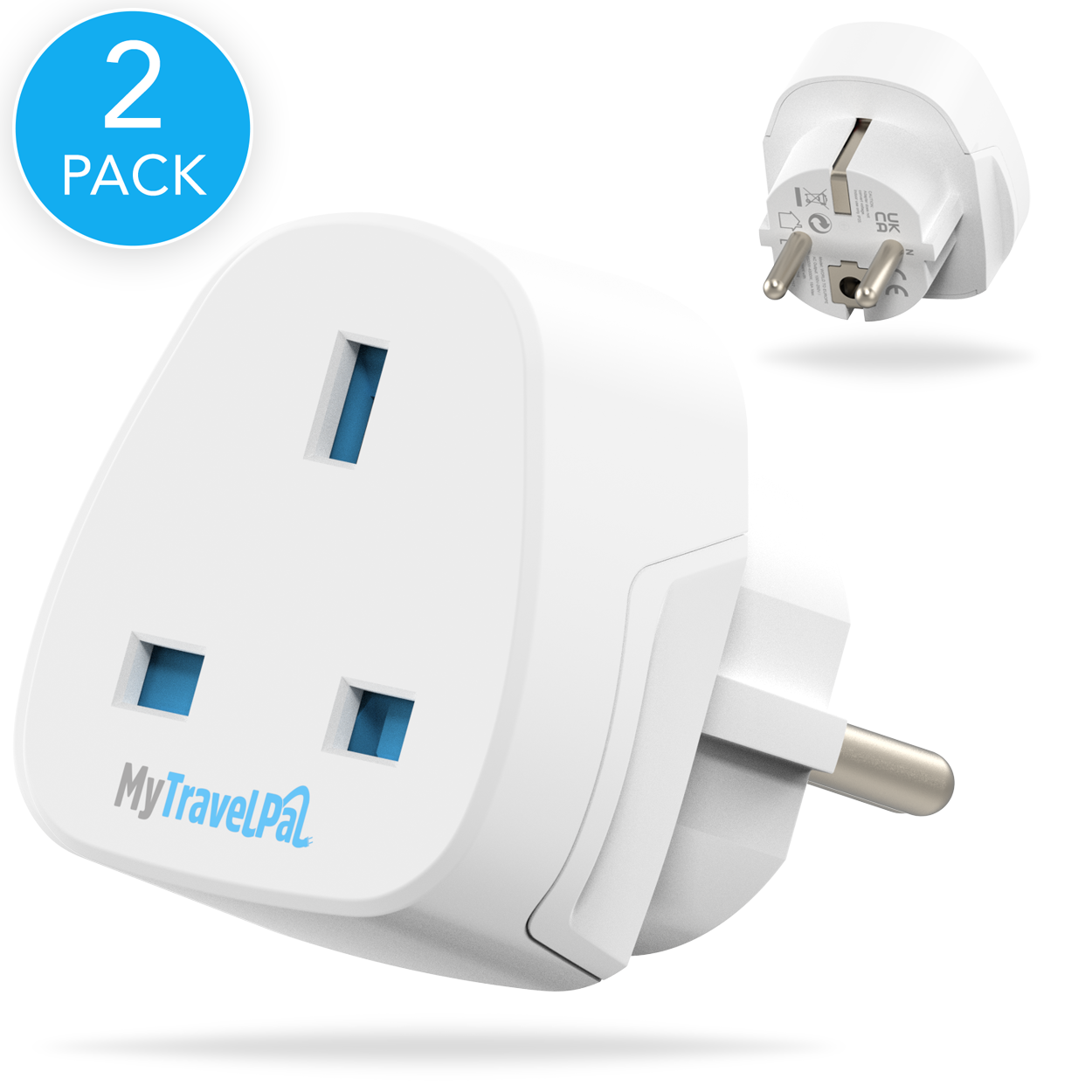 UK To European Adapter 2 Pack Type E F MyTravelPal