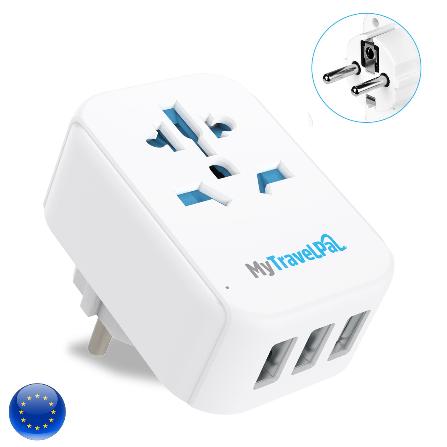 European Travel Adaptor With 3 USB Ports (Type E/F)
