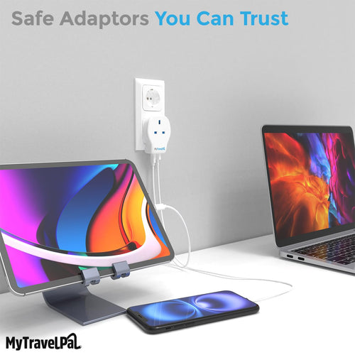 UK to Europe 20W PD Travel Adapter With USB C