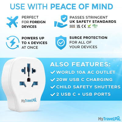 World To UK Plug Adapter 20W PD USB C