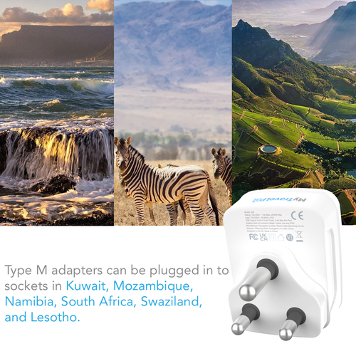 South Africa Plug Adapter with USB C (Type M)
