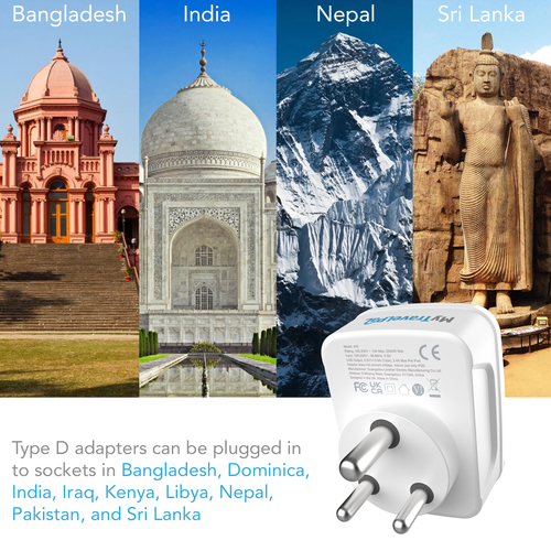 UK To India Plug Adapter with USB C (Type D)
