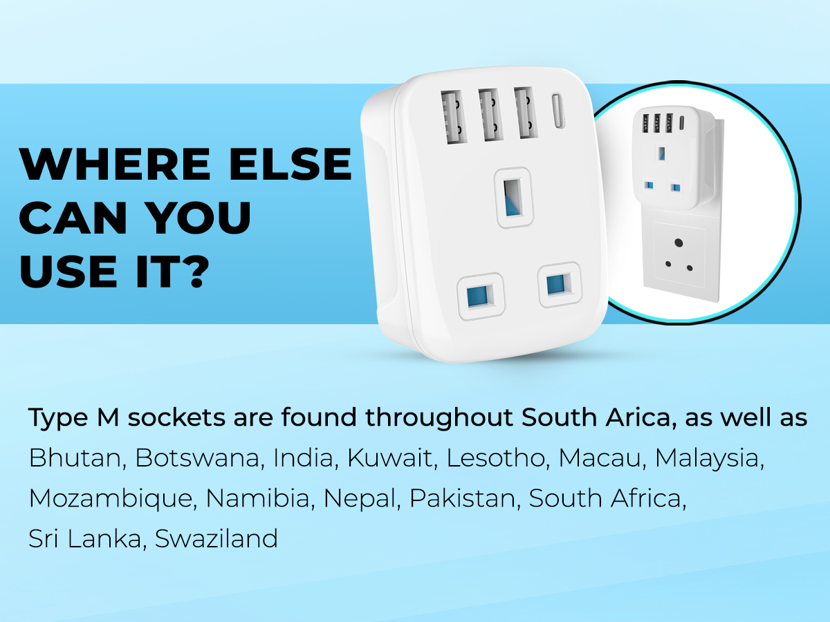 South Africa Plug Adapter with USB C (Type M)