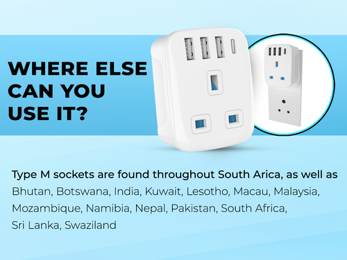 South Africa Plug Adapter with USB C (Type M)