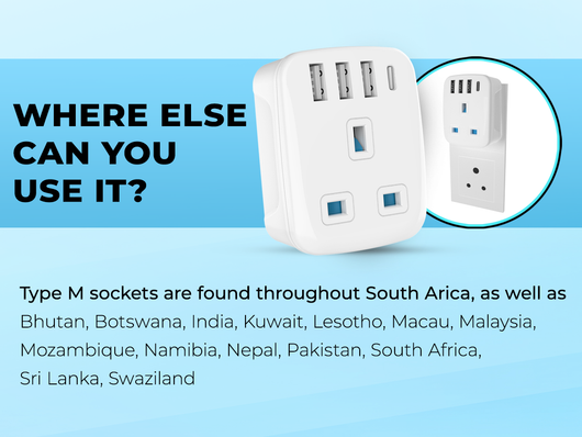South Africa Plug Adapter with USB C (Type M)