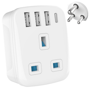 UK To India Plug Adapter with USB C (Type D)