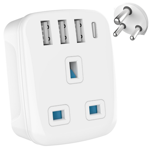 UK To India Plug Adapter with USB C (Type D)