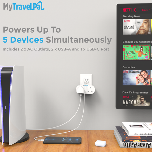 Double USA / Canada Travel Adaptor With USB Ports (Type B)