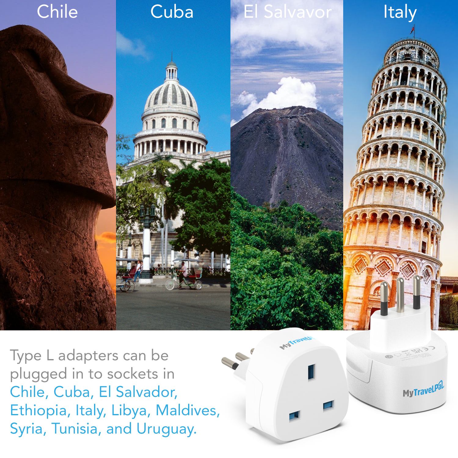 UK To Italy Plug Adapter (Type L)