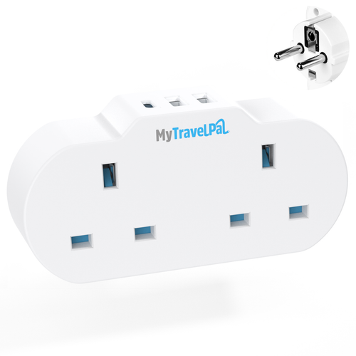 Double European Travel Adaptor With USB Ports (Type E/F)