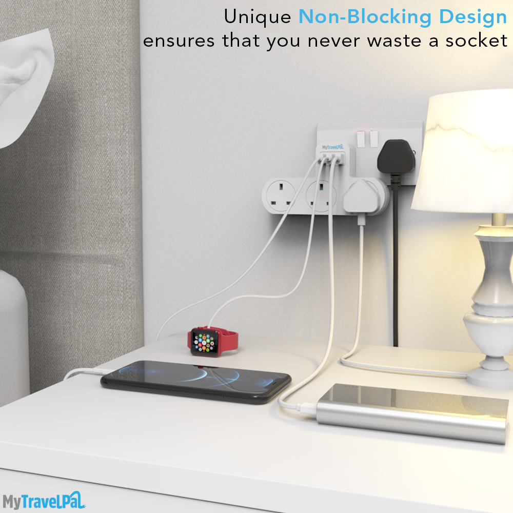 3 Way UK Plug Extension With 3 USB Ports