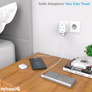 UK to European Travel Adaptor With USB-C (Type E/F)