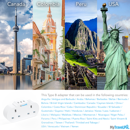 Double USA / Canada Travel Adaptor With USB Ports (Type B)