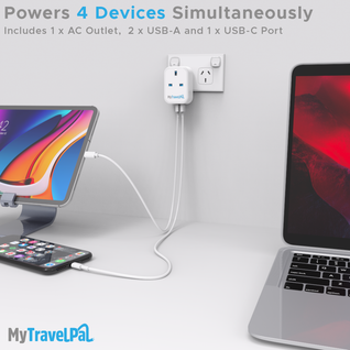 UK to Australia Travel Adaptor With USB-C (Type I)