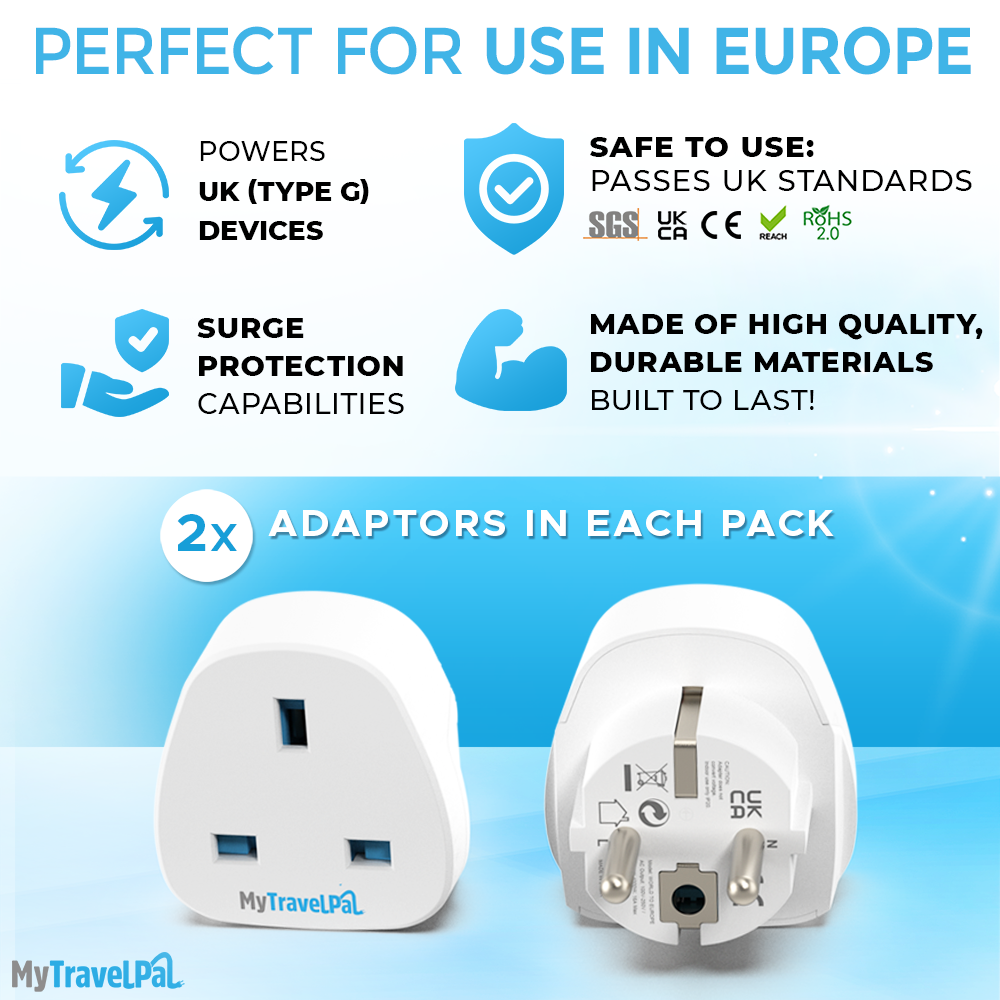UK To European Adapter - 2 Pack (Type E / F)