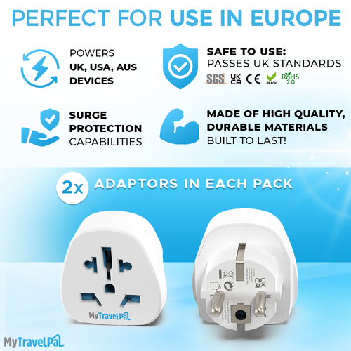 World To European Adapter - 2 Pack (Type E / F)
