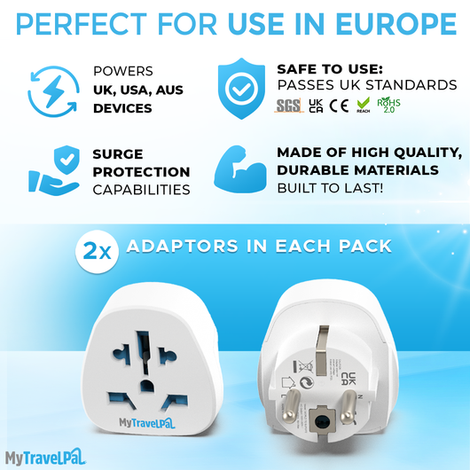 World To European Adapter - 2 Pack (Type E / F)
