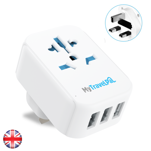 World To UK Adaptor With 3 USB Ports (Type G)