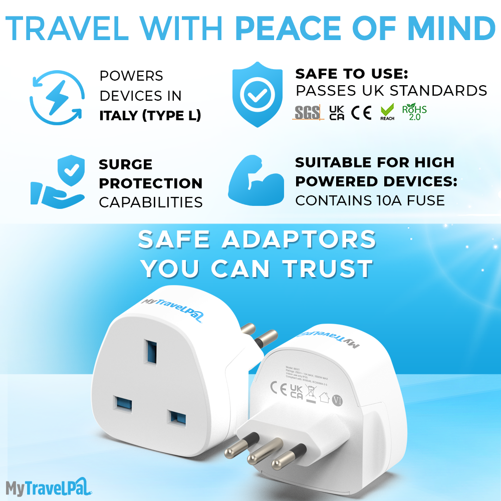 UK To Italy Plug Adapter (Type L)