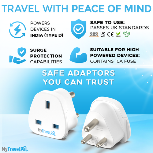 UK To India Plug Adapter (Type D)