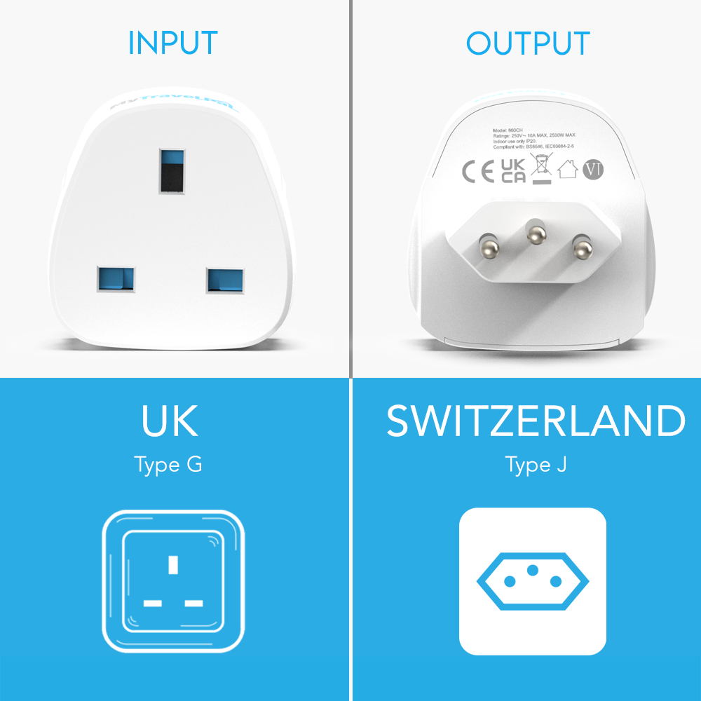 UK To Switzerland Plug Adapter (Type J)
