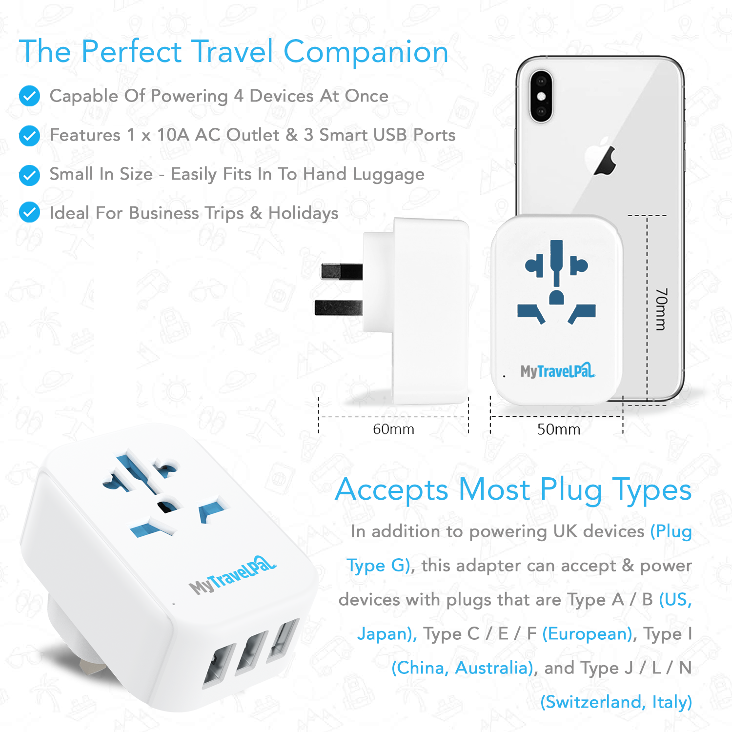 Australia China Travel Adaptor With 3 USB Ports (Type I)