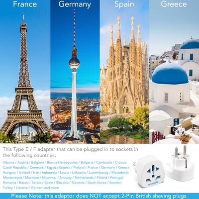 World To European Adapter - 2 Pack (Type E / F)