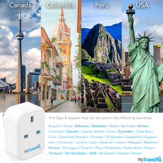 UK to USA Travel Adaptor With USB-C (Type B)