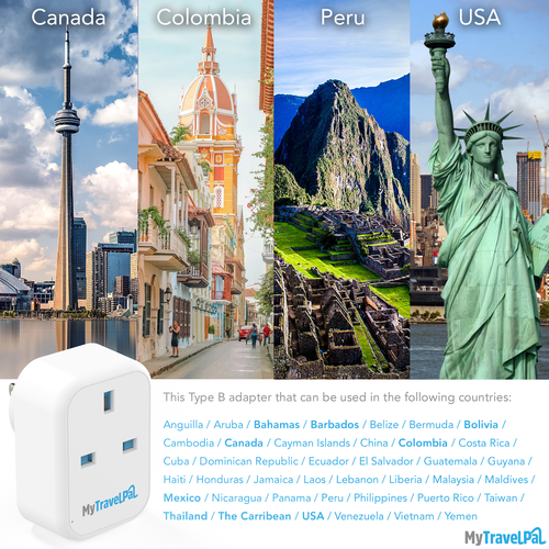 UK to USA Travel Adaptor With USB-C (Type B)