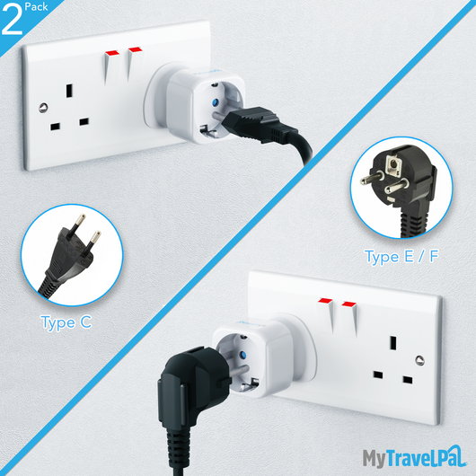 Schuko / Europe To UK Adaptor (2 Pack)