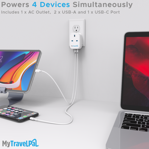 UK to USA Travel Adaptor With USB-C (Type B)